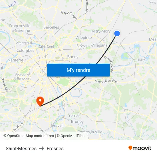 Saint-Mesmes to Fresnes map