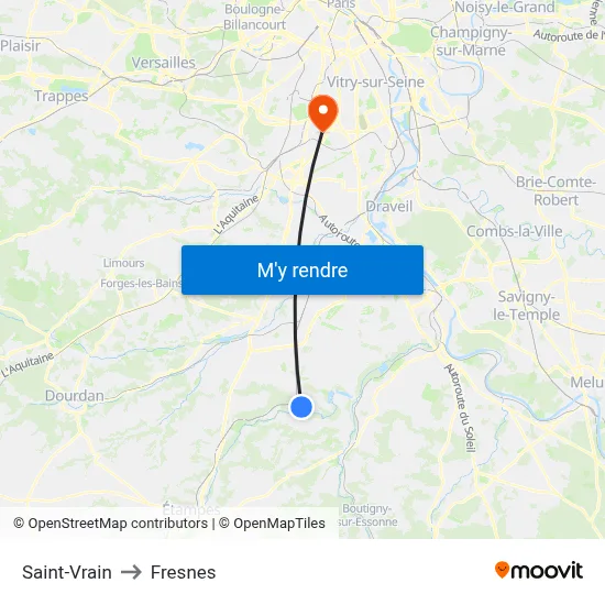 Saint-Vrain to Fresnes map