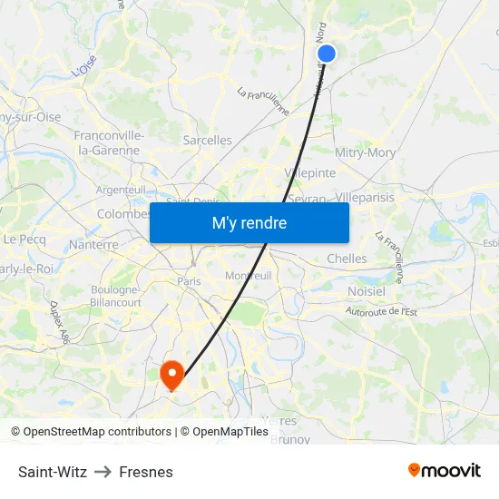 Saint-Witz to Fresnes map