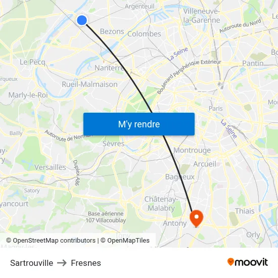 Sartrouville to Fresnes map