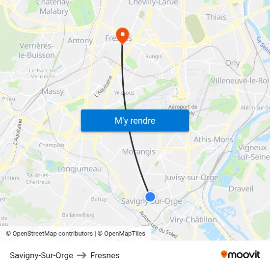 Savigny-Sur-Orge to Fresnes map