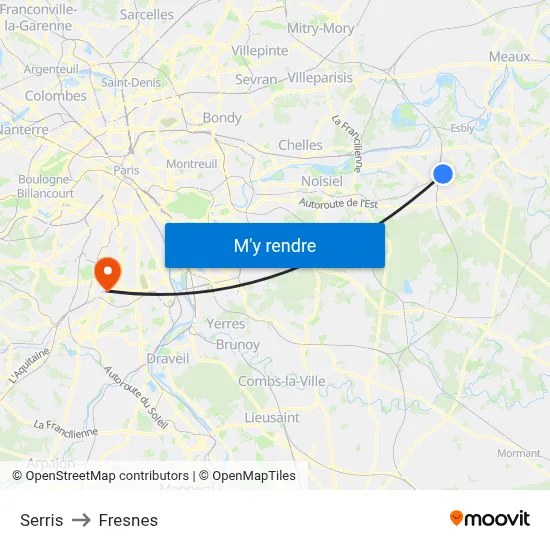 Serris to Fresnes map