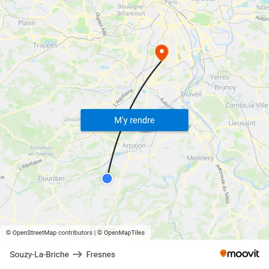 Souzy-La-Briche to Fresnes map