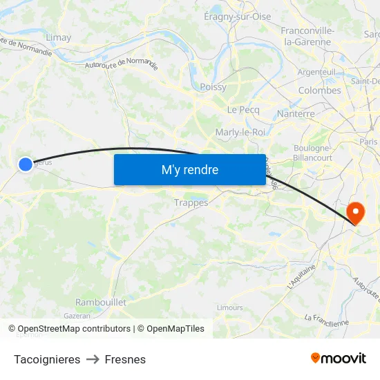 Tacoignieres to Fresnes map