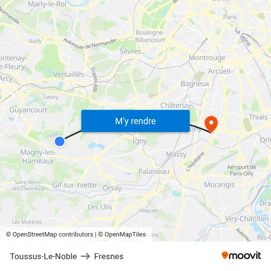 Toussus-Le-Noble to Fresnes map
