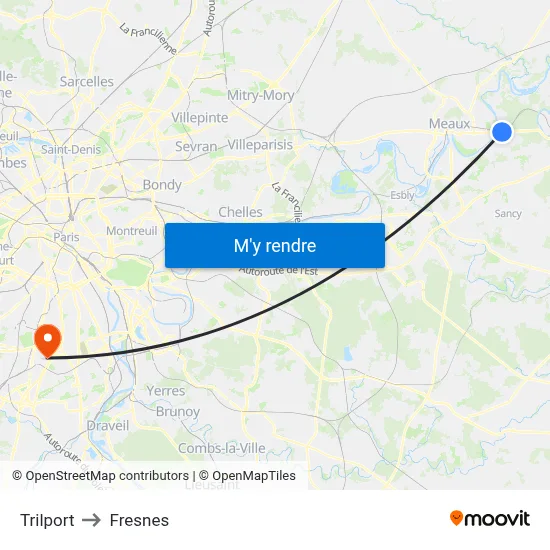 Trilport to Fresnes map