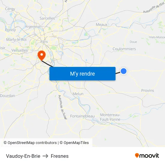 Vaudoy-En-Brie to Fresnes map