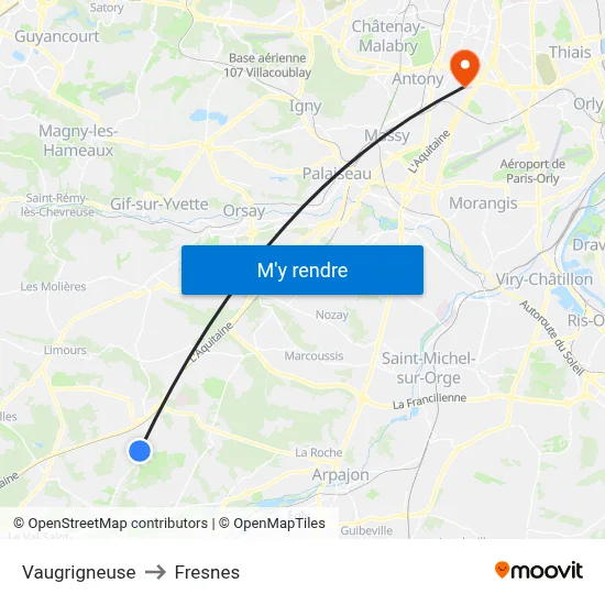 Vaugrigneuse to Fresnes map