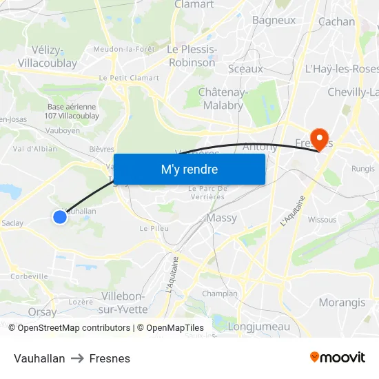 Vauhallan to Fresnes map