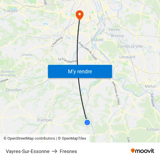 Vayres-Sur-Essonne to Fresnes map