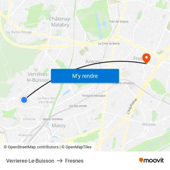 Verrieres-Le-Buisson to Fresnes map
