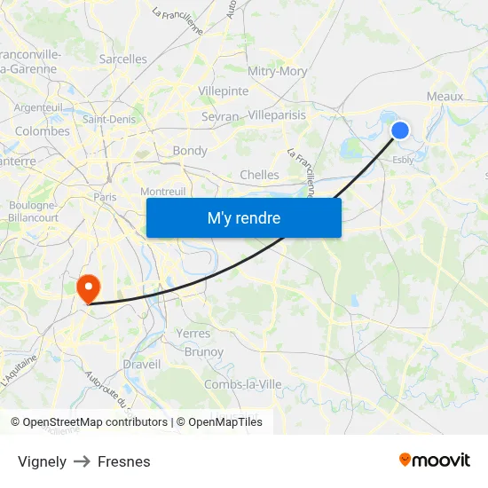 Vignely to Fresnes map