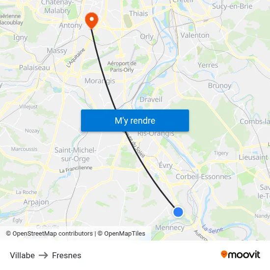 Villabe to Fresnes map