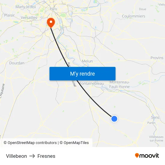 Villebeon to Fresnes map