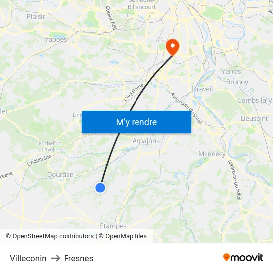 Villeconin to Fresnes map