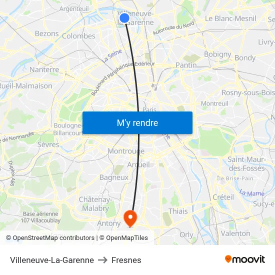 Villeneuve-La-Garenne to Fresnes map