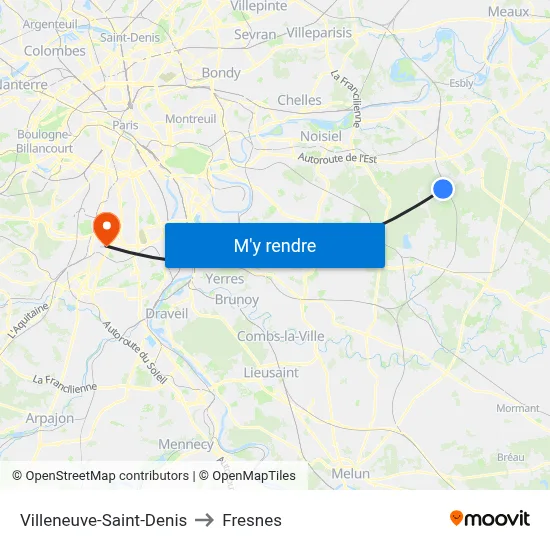 Villeneuve-Saint-Denis to Fresnes map