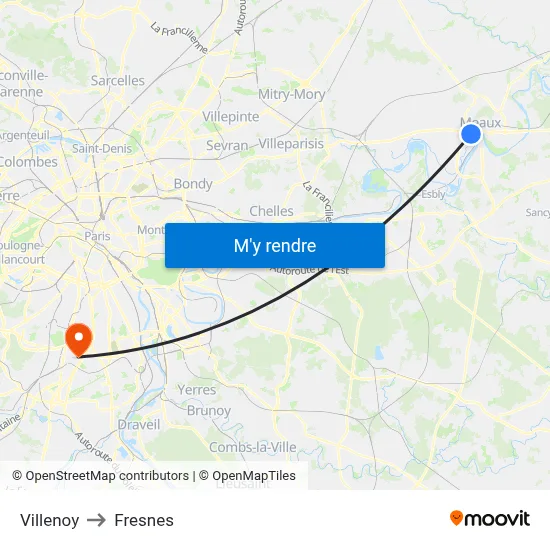 Villenoy to Fresnes map