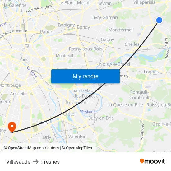 Villevaude to Fresnes map