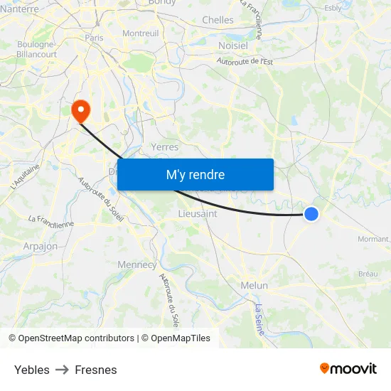 Yebles to Fresnes map