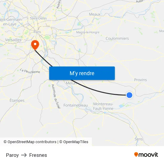 Paroy to Fresnes map