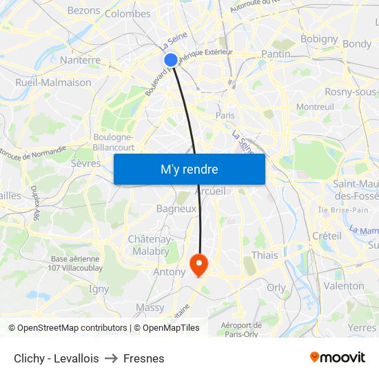 Clichy - Levallois to Fresnes map