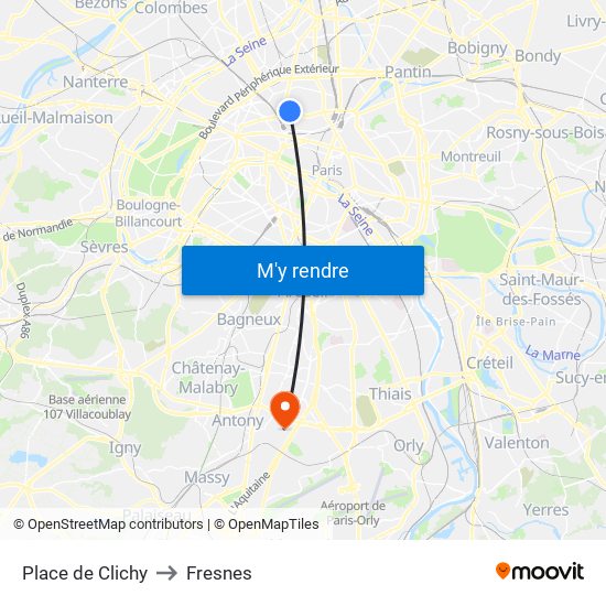 Place de Clichy to Fresnes map