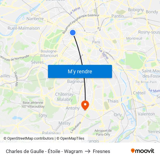 Charles de Gaulle - Étoile - Wagram to Fresnes map