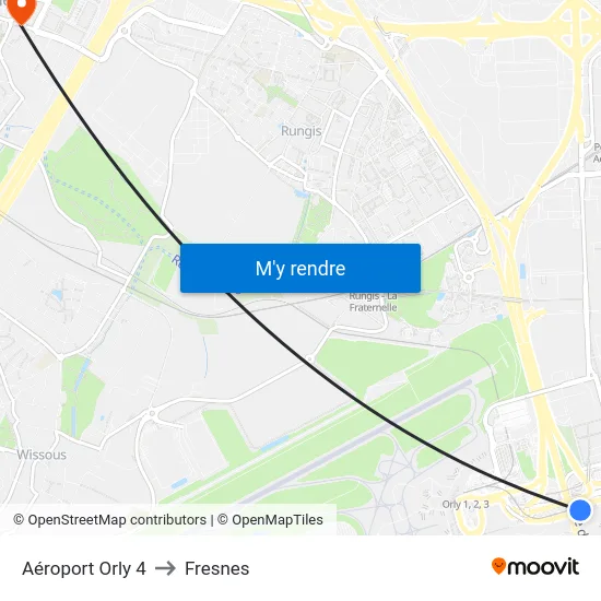 Aéroport Orly 4 to Fresnes map