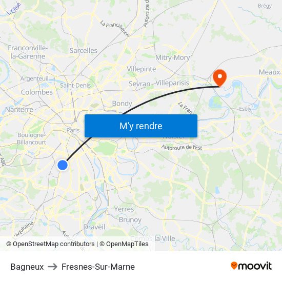 Bagneux to Fresnes-Sur-Marne map