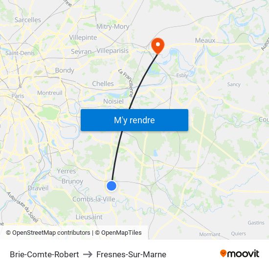 Brie-Comte-Robert to Fresnes-Sur-Marne map