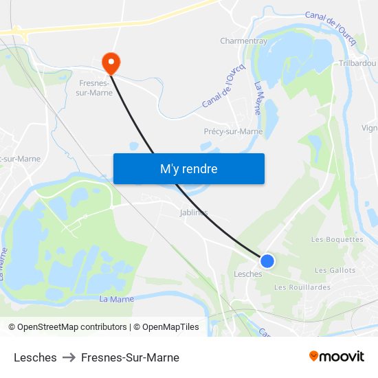 Lesches to Fresnes-Sur-Marne map