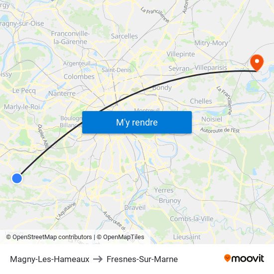 Magny-Les-Hameaux to Fresnes-Sur-Marne map