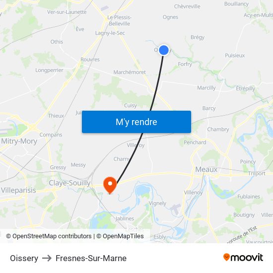 Oissery to Fresnes-Sur-Marne map