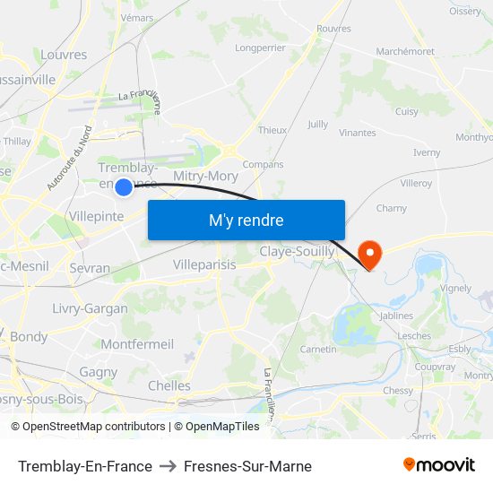 Tremblay-En-France to Fresnes-Sur-Marne map