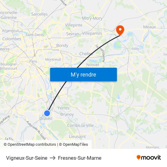 Vigneux-Sur-Seine to Fresnes-Sur-Marne map