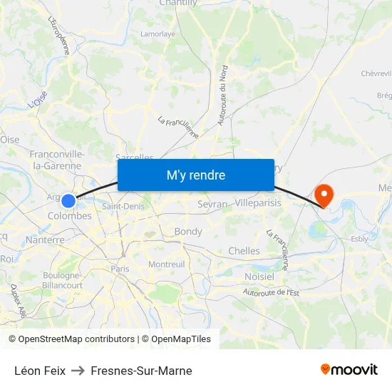 Léon Feix to Fresnes-Sur-Marne map