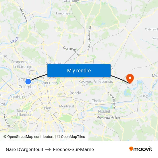 Gare D'Argenteuil to Fresnes-Sur-Marne map