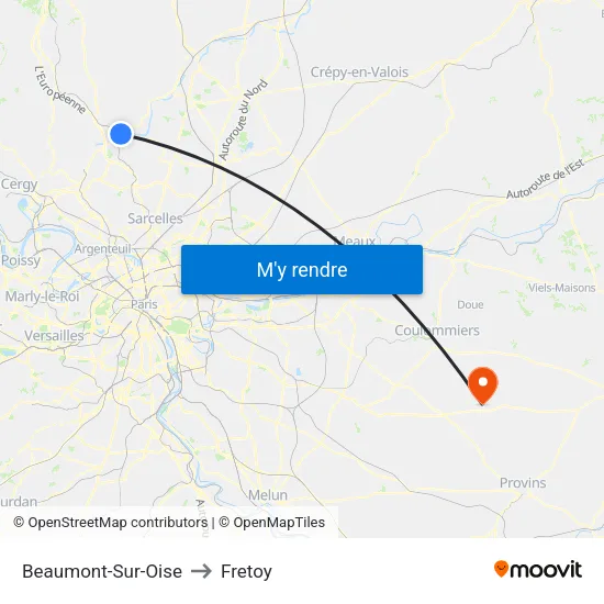 Beaumont-Sur-Oise to Fretoy map