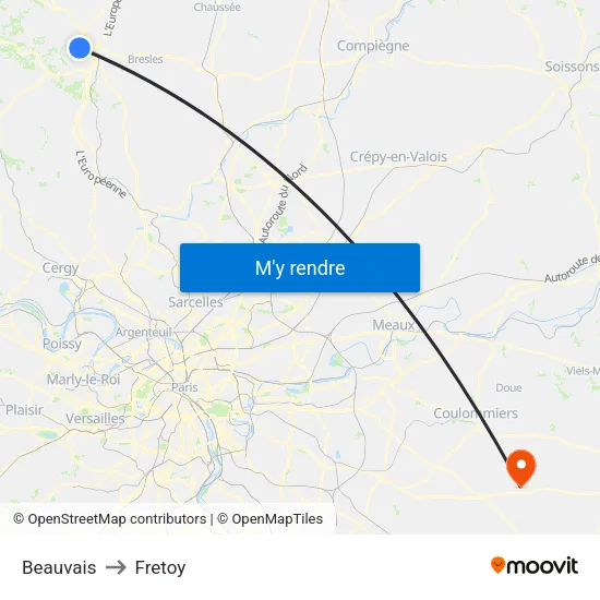 Beauvais to Fretoy map
