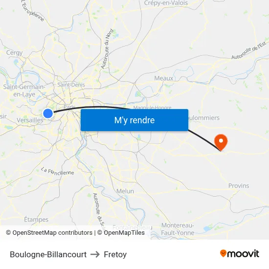 Boulogne-Billancourt to Fretoy map