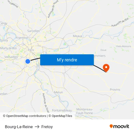 Bourg-La-Reine to Fretoy map