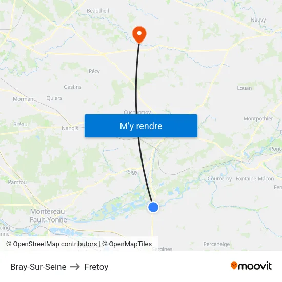 Bray-Sur-Seine to Fretoy map