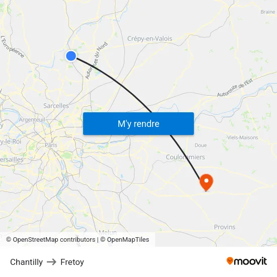 Chantilly to Fretoy map