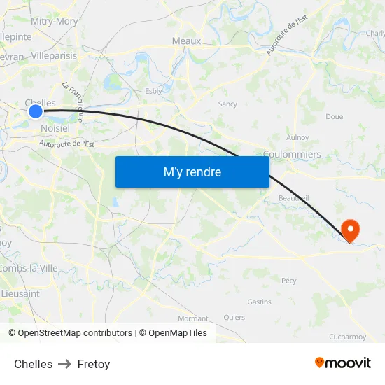 Chelles to Fretoy map