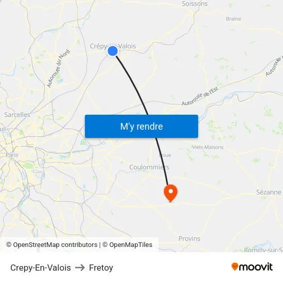 Crepy-En-Valois to Fretoy map