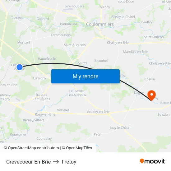 Crevecoeur-En-Brie to Fretoy map