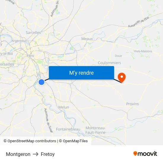 Montgeron to Fretoy map