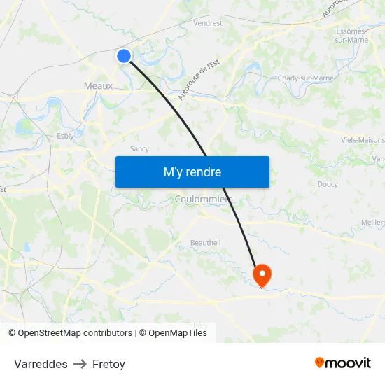 Varreddes to Fretoy map