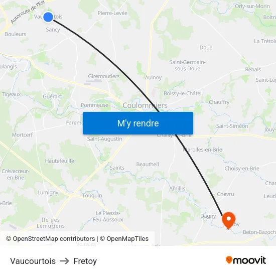 Vaucourtois to Fretoy map